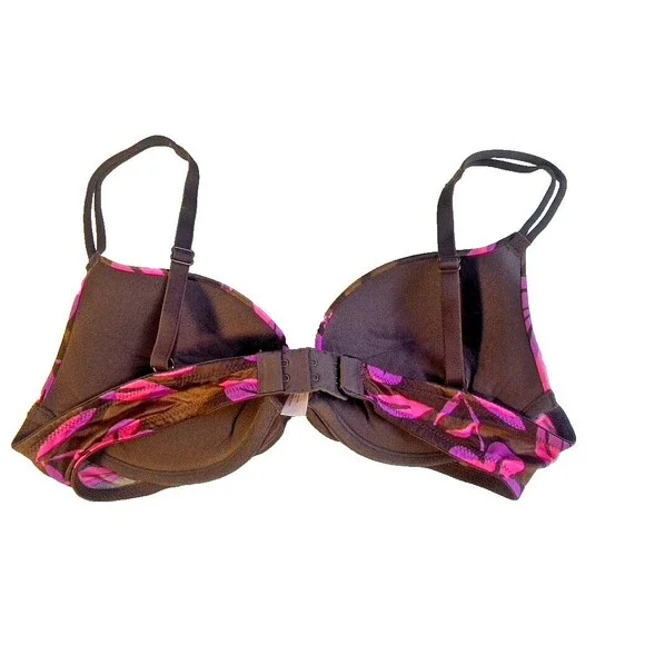 Victoria’s Secret Hibiscus Print Push-Up Vintage Y2K Brown / Pink -Size 34 B EUC - Picture 3 of 6